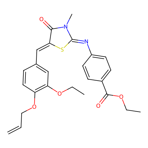 ethyl 4-((E)-((Z)-5-(4-(allyloxy)-3-ethoxybenzylidene)-3-methyl-4-oxothiazolidin-2-ylidene)amino)benzoate structure