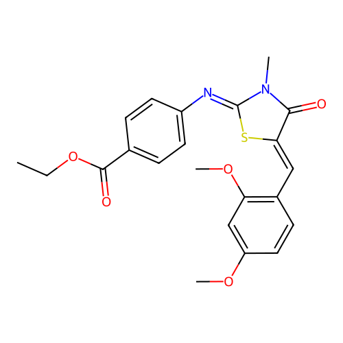 ethyl 4-((E)-((Z)-5-(2,4-dimethoxybenzylidene)-3-methyl-4-oxothiazolidin-2-ylidene)amino)benzoate structure
