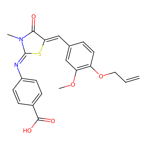 4-((E)-((Z)-5-(4-(allyloxy)-3-methoxybenzylidene)-3-methyl-4-oxothiazolidin-2-ylidene)amino)benzoic acid structure