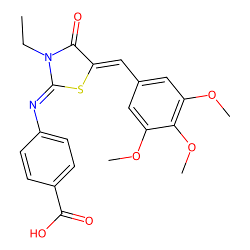 4-((E)-((Z)-3-ethyl-4-oxo-5-(3,4,5-trimethoxybenzylidene)thiazolidin-2-ylidene)amino)benzoic acid structure