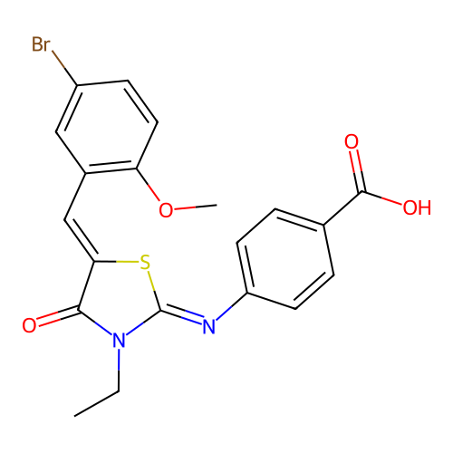 4-((E)-((Z)-5-(5-bromo-2-methoxybenzylidene)-3-ethyl-4-oxothiazolidin-2-ylidene)amino)benzoic acid structure