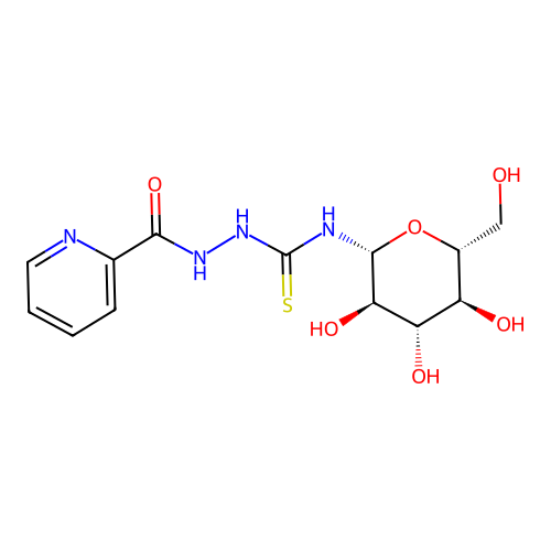 2-Pyridinecarboxylic acid, 2-((beta-D-glucopyranosylamino)thioxomethyl)hydrazide structure