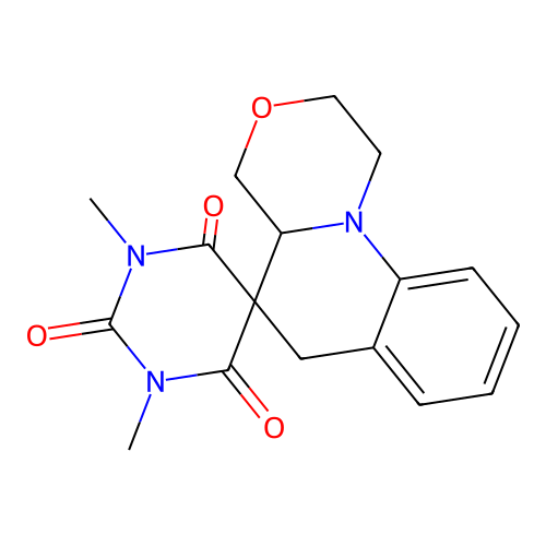 1',3'-dimethyl-1,2,4,4a-tetrahydro-2'H,6H-spiro[1,4-oxazino[4,3-a]quinoline-5,5'-pyrimidine]-2',4',6'(1'H,3'H)-trione structure