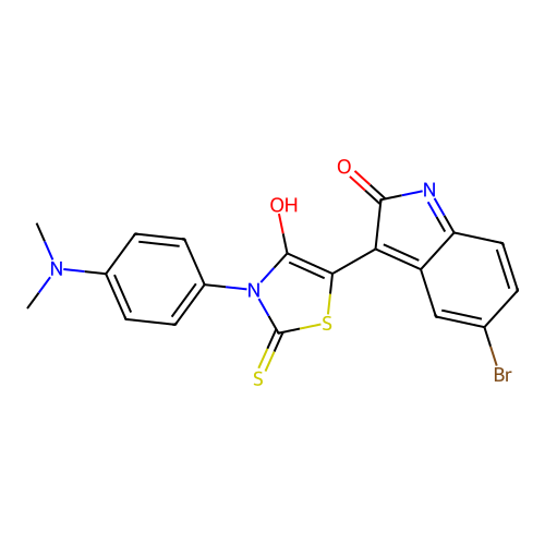 (Z)-5-(5-bromo-2-oxoindolin-3-ylidene)-3-(4-(dimethylamino)phenyl)-2-thioxothiazolidin-4-one structure