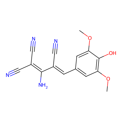 (3Z)-2-amino-4-(4-hydroxy-3,5-dimethoxyphenyl)buta-1,3-diene-1,1,3-tricarbonitrile structure