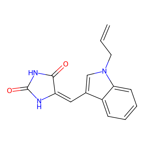(E)-5-((1-allyl-1H-indol-3-yl)methylene)imidazolidine-2,4-dione structure