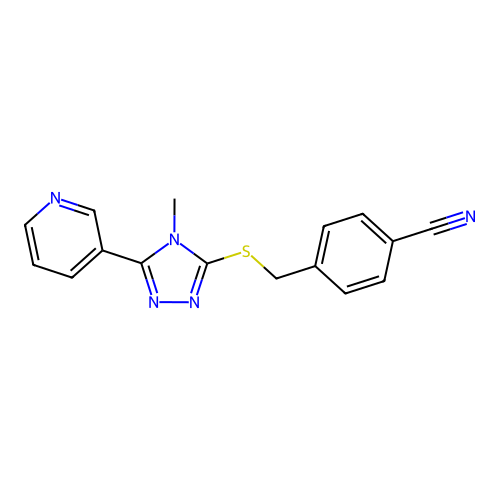 4-({[4-methyl-5-(pyridin-3-yl)-4H-1,2,4-triazol-3-yl]sulfanyl}methyl)benzonitrile structure