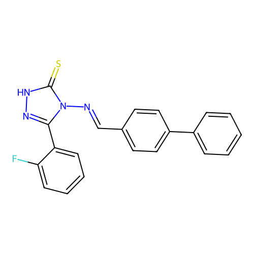 4-(((1,1'-Biphenyl)-4-ylmethylene)amino)-5-(2-F-PH)-4H-1,2,4-triazole-3-thiol structure