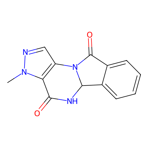 3-methyl-5,5a-dihydro-3H-pyrazolo[3',4':5,6]pyrimido[2,1-a]isoindole-4,10-dione structure