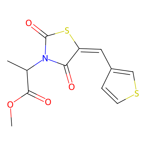 methyl 2-[(5E)-2,4-dioxo-5-(thiophen-3-ylmethylidene)-1,3-thiazolidin-3-yl]propanoate structure