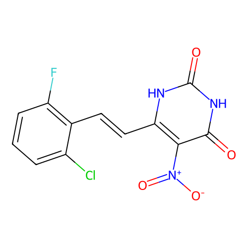 6-[(E)-2-(2-chloro-6-fluorophenyl)ethenyl]-5-nitropyrimidine-2,4-diol structure