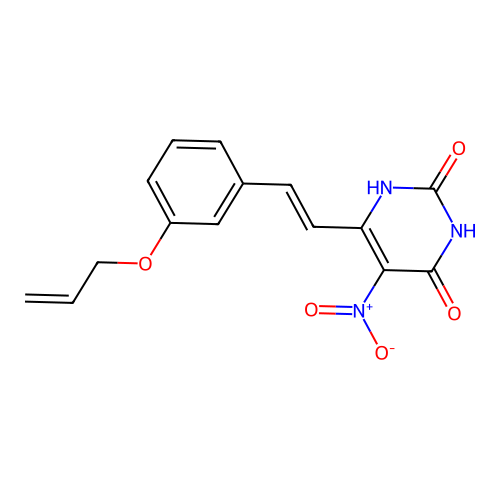 5-nitro-6-{(E)-2-[3-(prop-2-en-1-yloxy)phenyl]ethenyl}pyrimidine-2,4-diol structure
