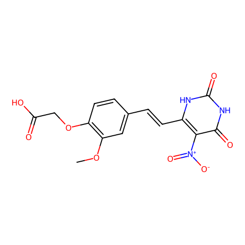 (E)-2-(2-methoxy-4-(2-(5-nitro-2,6-dioxo-1,2,3,6-tetrahydropyrimidin-4-yl)vinyl)phenoxy)acetic acid structure