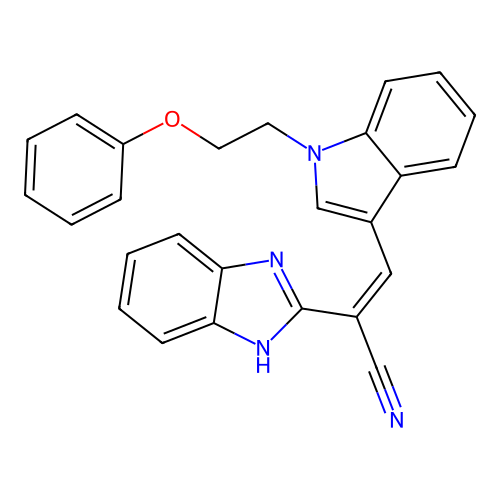 (Z)-2-(1H-benzimidazol-2-yl)-3-[1-(2-phenoxyethyl)indol-3-yl]prop-2-enenitrile structure