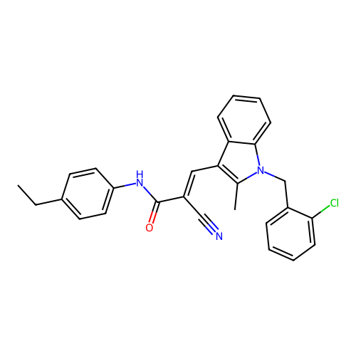 (2E)-3-[1-(2-chlorobenzyl)-2-methyl-1H-indol-3-yl]-2-cyano-N-(4-ethylphenyl)prop-2-enamide structure