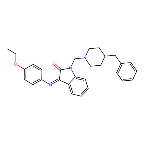 (3E)-1-[(4-BENZYLPIPERIDIN-1-YL)METHYL]-3-[(4-ETHOXYPHENYL)IMINO]-2,3-DIHYDRO-1H-INDOL-2-ONE structure