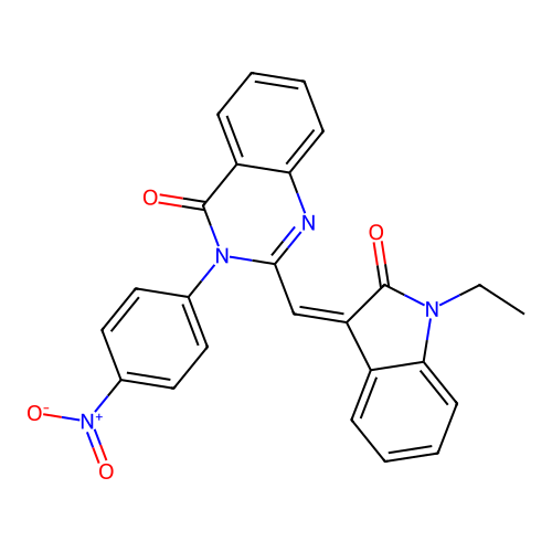 2-[(Z)-(1-ethyl-2-oxo-1,2-dihydro-3H-indol-3-ylidene)methyl]-3-(4-nitrophenyl)quinazolin-4(3H)-one structure
