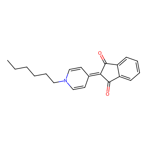2-(1-Hexylpyridin-4-ylidene)indene-1,3-dione structure