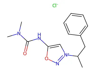 N-((Dimethylamino)carbonyl)-3-(1-methyl-2-phenylethyl)sydnone imine monohydrochloride structure