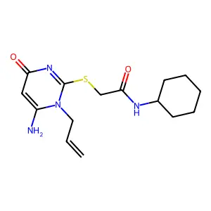 2-(6-amino-4-oxo-1-prop-2-enylpyrimidin-2-yl)sulfanyl-N-cyclohexylacetamide structure