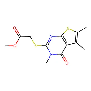 methyl [(3,5,6-trimethyl-4-oxo-3,4-dihydrothieno[2,3-d]pyrimidin-2-yl)sulfanyl]acetate structure