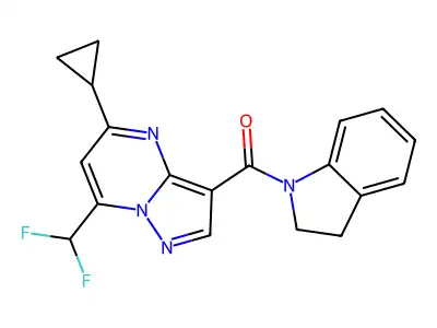 [5-cyclopropyl-7-(difluoromethyl)pyrazolo[1,5-a]pyrimidin-3-yl](2,3-dihydro-1H-indol-1-yl)methanone structure