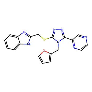 2-({[4-(furan-2-ylmethyl)-5-(pyrazin-2-yl)-4H-1,2,4-triazol-3-yl]sulfanyl}methyl)-1H-benzimidazole structure