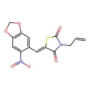 (5Z)-5-[(6-nitro-1,3-benzodioxol-5-yl)methylidene]-3-(prop-2-en-1-yl)-1,3-thiazolidine-2,4-dione structure