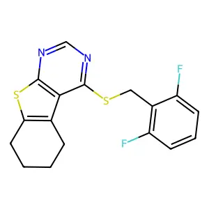 4-[(2,6-difluorobenzyl)sulfanyl]-5,6,7,8-tetrahydro[1]benzothieno[2,3-d]pyrimidine structure