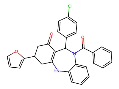 [11-(4-chlorophenyl)-3-(furan-2-yl)-1-hydroxy-2,3,4,11-tetrahydro-10H-dibenzo[b,e][1,4]diazepin-10-yl](phenyl)methanone structure