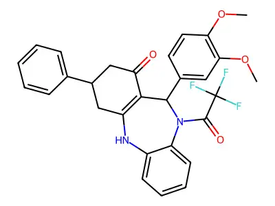 1-[11-(3,4-dimethoxyphenyl)-1-hydroxy-3-phenyl-2,3,4,11-tetrahydro-10H-dibenzo[b,e][1,4]diazepin-10-yl]-2,2,2-trifluoroethanone structure