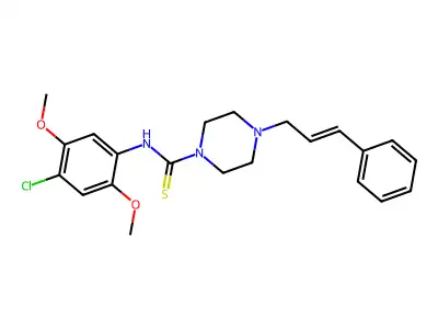 N-(4-chloro-2,5-dimethoxyphenyl)-4-[(E)-3-phenylprop-2-enyl]piperazine-1-carbothioamide structure