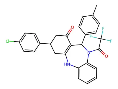 1-[3-(4-chlorophenyl)-1-hydroxy-11-(4-methylphenyl)-2,3,4,11-tetrahydro-10H-dibenzo[b,e][1,4]diazepin-10-yl]-2,2,2-trifluoroethanone structure