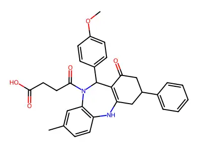 4-[1-hydroxy-11-(4-methoxyphenyl)-8-methyl-3-phenyl-2,3,4,11-tetrahydro-10H-dibenzo[b,e][1,4]diazepin-10-yl]-4-oxobutanoic acid structure