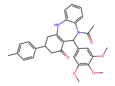 1-[1-hydroxy-3-(4-methylphenyl)-11-(3,4,5-trimethoxyphenyl)-2,3,4,11-tetrahydro-10H-dibenzo[b,e][1,4]diazepin-10-yl]ethanone structure
