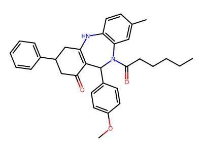 1-[1-hydroxy-11-(4-methoxyphenyl)-8-methyl-3-phenyl-2,3,4,11-tetrahydro-10H-dibenzo[b,e][1,4]diazepin-10-yl]hexan-1-one structure
