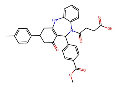 4-{1-hydroxy-11-[4-(methoxycarbonyl)phenyl]-3-(4-methylphenyl)-2,3,4,11-tetrahydro-10H-dibenzo[b,e][1,4]diazepin-10-yl}-4-oxobutanoic acid structure