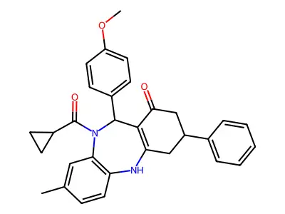 cyclopropyl[1-hydroxy-11-(4-methoxyphenyl)-8-methyl-3-phenyl-2,3,4,11-tetrahydro-10H-dibenzo[b,e][1,4]diazepin-10-yl]methanone structure