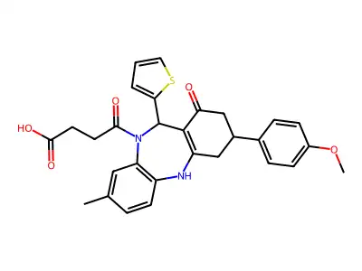 4-[1-hydroxy-3-(4-methoxyphenyl)-8-methyl-11-(thiophen-2-yl)-2,3,4,11-tetrahydro-10H-dibenzo[b,e][1,4]diazepin-10-yl]-4-oxobutanoic acid structure