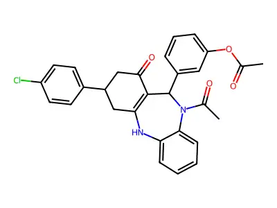 3-[10-acetyl-3-(4-chlorophenyl)-1-hydroxy-3,4,10,11-tetrahydro-2H-dibenzo[b,e][1,4]diazepin-11-yl]phenyl acetate structure