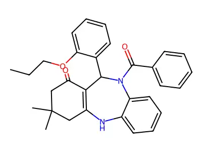 5-benzoyl-9,9-dimethyl-6-(2-propoxyphenyl)-6,8,10,11-tetrahydrobenzo[b][1,4]benzodiazepin-7-one structure