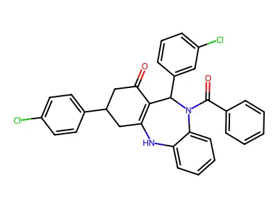 5-benzoyl-6-(3-chlorophenyl)-9-(4-chlorophenyl)-8,9,10,11-tetrahydro-6H-benzo[b][1,4]benzodiazepin-7-one structure
