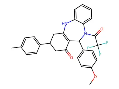 2,2,2-trifluoro-1-[1-hydroxy-11-(4-methoxyphenyl)-3-(4-methylphenyl)-2,3,4,11-tetrahydro-10H-dibenzo[b,e][1,4]diazepin-10-yl]ethanone structure