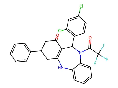 1-[11-(2,4-dichlorophenyl)-1-hydroxy-3-phenyl-2,3,4,11-tetrahydro-10H-dibenzo[b,e][1,4]diazepin-10-yl]-2,2,2-trifluoroethanone structure