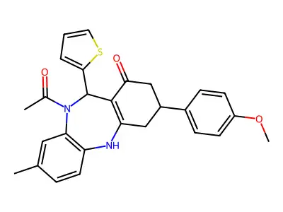 1-[1-hydroxy-3-(4-methoxyphenyl)-8-methyl-11-(thiophen-2-yl)-2,3,4,11-tetrahydro-10H-dibenzo[b,e][1,4]diazepin-10-yl]ethanone structure