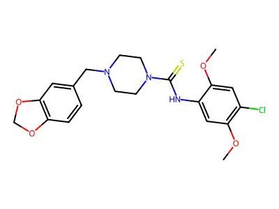 4-(1,3-benzodioxol-5-ylmethyl)-N-(4-chloro-2,5-dimethoxyphenyl)piperazine-1-carbothioamide structure