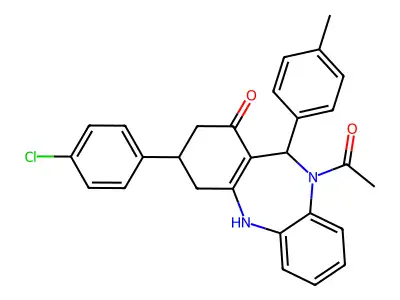 1-[3-(4-chlorophenyl)-1-hydroxy-11-(4-methylphenyl)-2,3,4,11-tetrahydro-10H-dibenzo[b,e][1,4]diazepin-10-yl]ethanone structure