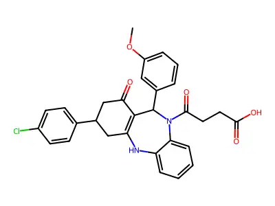 4-[3-(4-chlorophenyl)-1-hydroxy-11-(3-methoxyphenyl)-2,3,4,11-tetrahydro-10H-dibenzo[b,e][1,4]diazepin-10-yl]-4-oxobutanoic acid structure