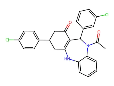 1-[11-(3-chlorophenyl)-3-(4-chlorophenyl)-1-hydroxy-2,3,4,11-tetrahydro-10H-dibenzo[b,e][1,4]diazepin-10-yl]ethanone structure