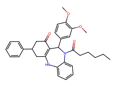 1-[11-(3,4-dimethoxyphenyl)-1-hydroxy-3-phenyl-2,3,4,11-tetrahydro-10H-dibenzo[b,e][1,4]diazepin-10-yl]hexan-1-one structure